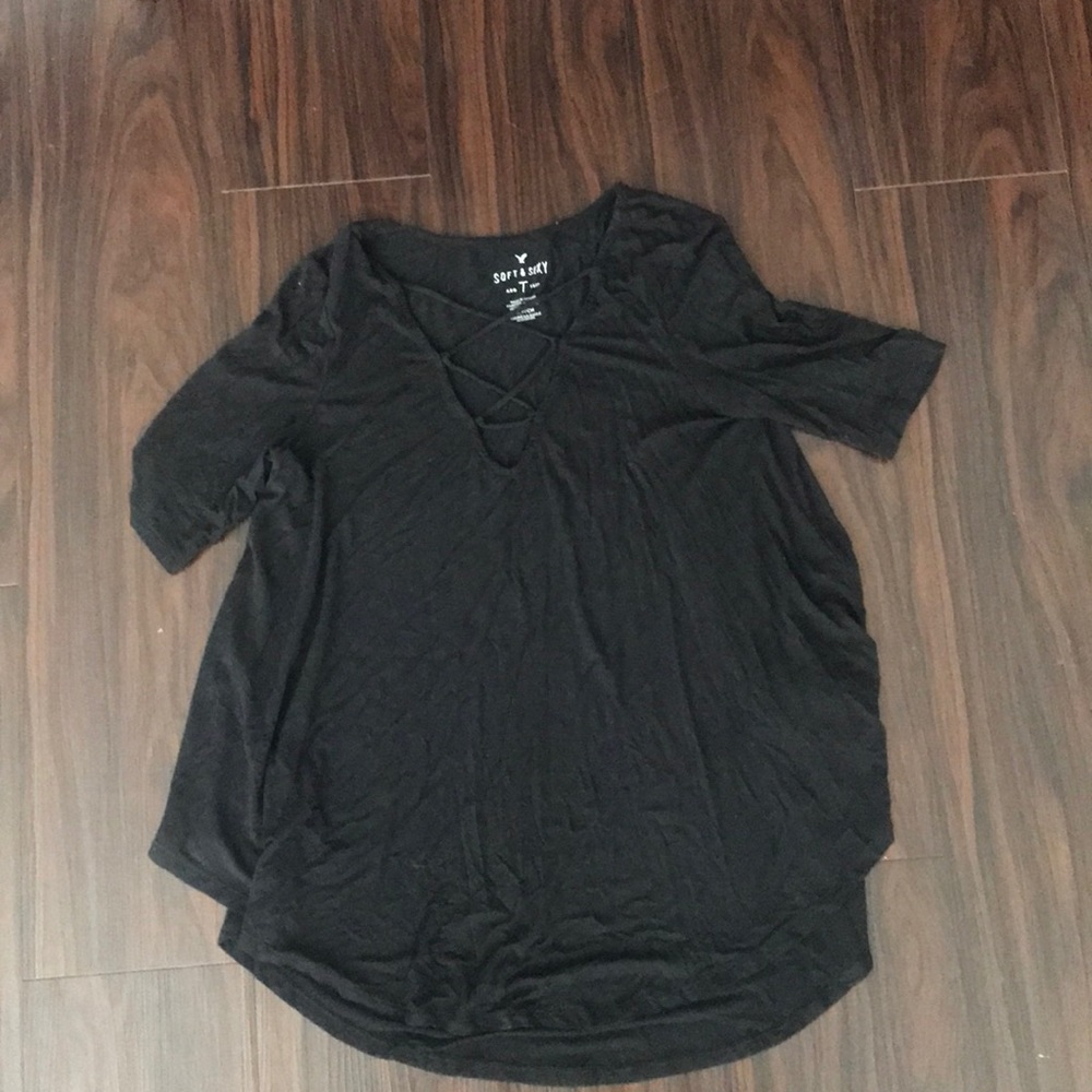 Black lace up shirt